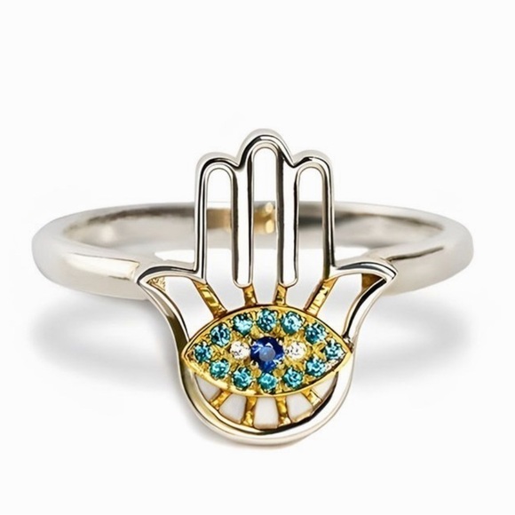 Jewelry - Sterling Silver Palm Evil Eye Ring Size 8 YOU'RE ALWAYS PROTECTED HAMSA